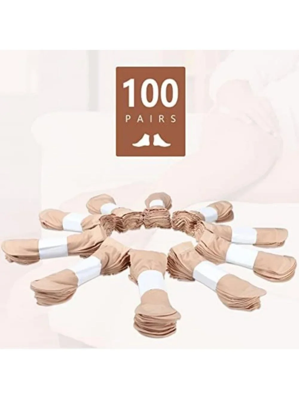 100 Pairs Women's Sheer Nylon Ankle Socks - Skin Tone Hosiery, Bulk Pack